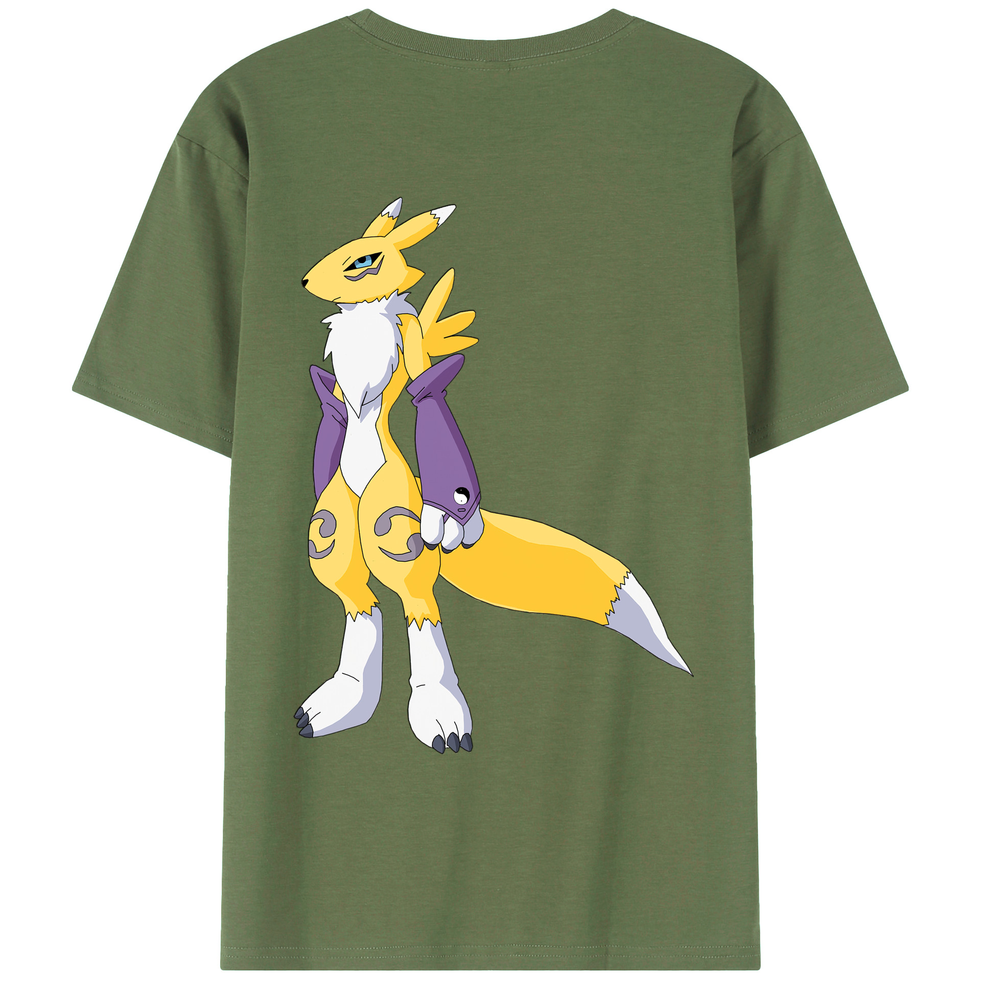 （画像用） Digimon デジタルモンスター/デジモン 綿100％ メンズ半袖Tシャツ（バックプリント） 通気性